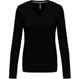 T-SHIRT COL V MANCHES LONGUES FEMME Black - S