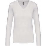 T-SHIRT COL V MANCHES LONGUES FEMME White - S