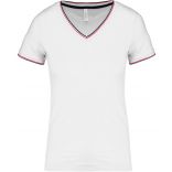 T-shirt maille piquée col V femme White / Navy / Red - XS