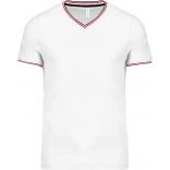 T-shirt homme maille piquée col V K374 - White / Navy / Red