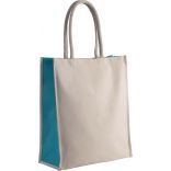 Sac cabas en coton / jute KI0253 - Natural / Turquoise anses hautes